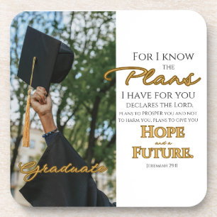Personalize Jeremiah 29:11 Grad Cap Scripture Beverage Coaster