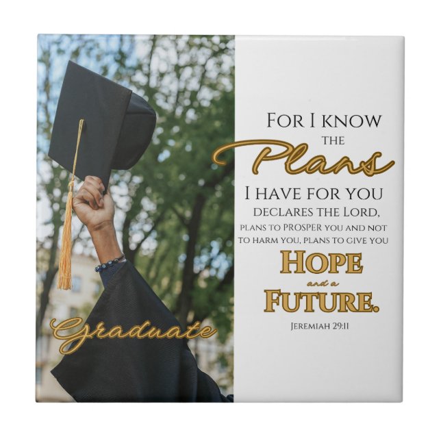 Personalize Jeremiah 29:11 Grad Cap Scripture Ceramic Tile (Front)