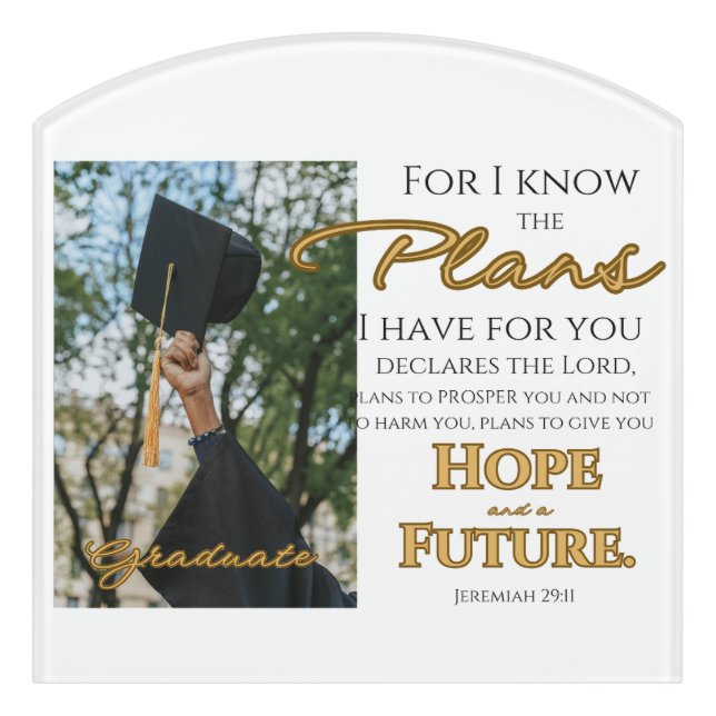 Personalize Jeremiah 29:11 Grad Cap Scripture Door Sign (Contour Front)