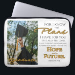 Personalize Jeremiah 29:11 Grad Cap Scripture Laptop Sleeve<br><div class="desc">For I know the plans I have for you, declares the Lord, plans to prosper you and not to harm you, plans to give you HOPE and a FUTURE. Jeremiah 29:11 Graduation Cap and Gold Text Design. You can personalize this, such as replacing the image using the "Edit Design Tool"....</div>