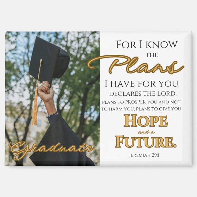 Personalize Jeremiah 29:11 Grad Cap Scripture Magnet (Front)