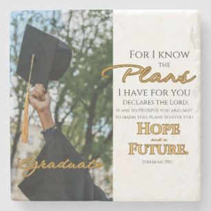 Personalize Jeremiah 29:11 Grad Cap Scripture Stone Coaster
