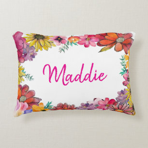 Personalize JOY Happy flowered border Accent Pillow