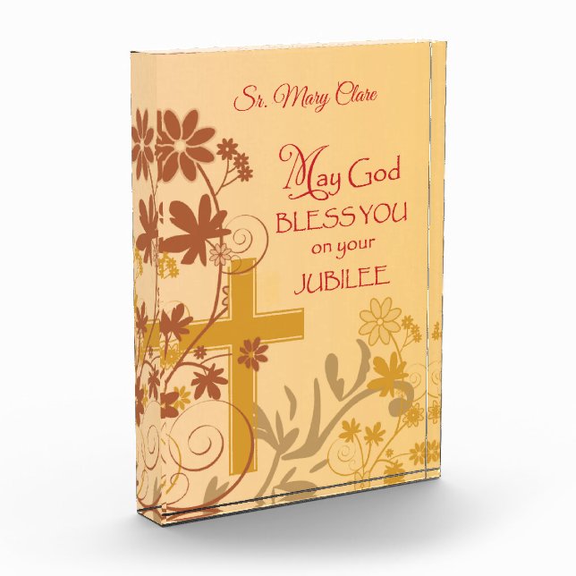 Personalize, Jubilee Anniversary Nun Cross, Swirls Acrylic Award (Left)