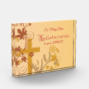 Personalize, Jubilee Anniversary Nun Cross, Swirls Acrylic Award