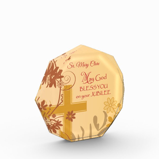 Personalize, Jubilee Anniversary Nun Cross, Swirls Acrylic Award (Left)