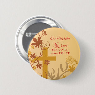 Personalize, Jubilee Anniversary Nun Cross, Swirls Button