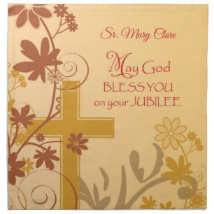 Personalize, Jubilee Anniversary Nun Cross, Swirls Cloth Napkin