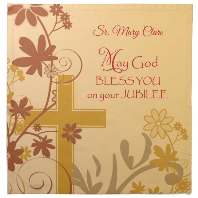 Personalize, Jubilee Anniversary Nun Cross, Swirls Cloth Napkin (Front)