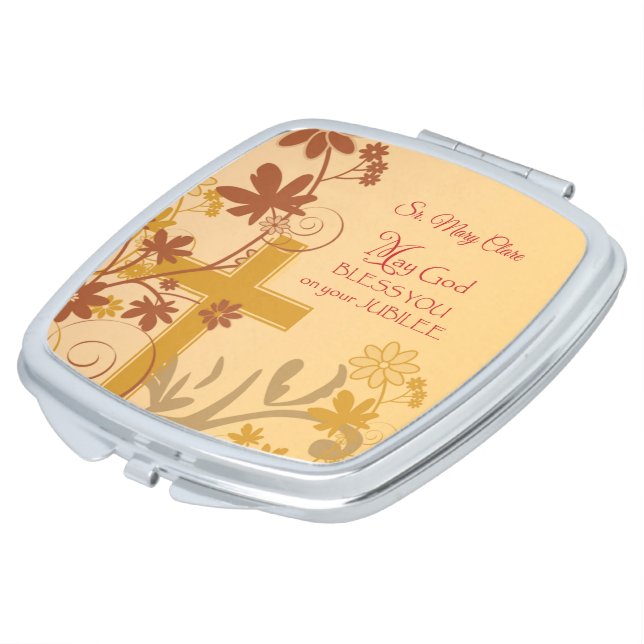 Personalize, Jubilee Anniversary Nun Cross, Swirls Compact Mirror (Turned)