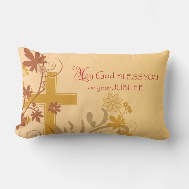 Personalize, Jubilee Anniversary Nun Cross, Swirls Lumbar Pillow (Front)