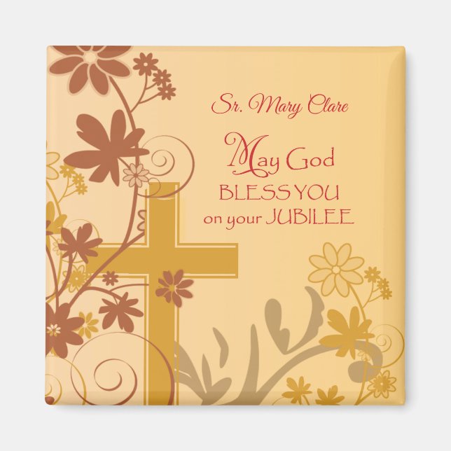 Personalize, Jubilee Anniversary Nun Cross, Swirls Magnet (Front)
