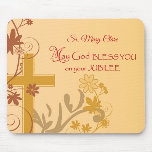 Personalize Jubilee Anniversary Nun Cross Swirls Mouse Pad