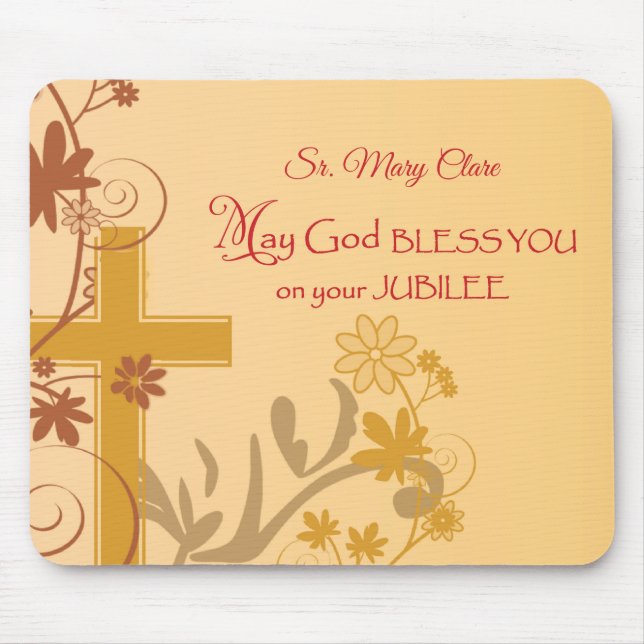 Personalize, Jubilee Anniversary Nun Cross, Swirls Mouse Pad (Front)