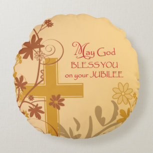 Personalize, Jubilee Anniversary Nun Cross, Swirls Round Pillow