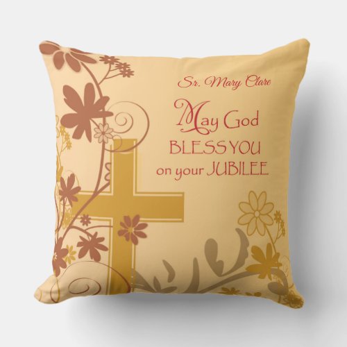 Personalize Jubilee Anniversary Nun Cross Swirls Throw Pillow