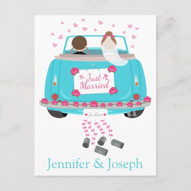 Personalize Just Married Blue Wedding Announcement (Front)