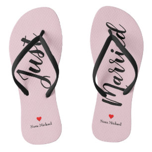Personalize Just Married Flip Flops in pale pink