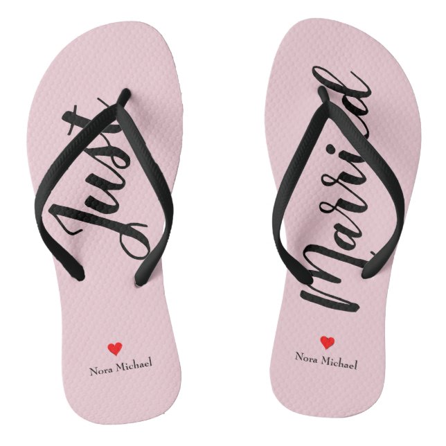 Personalize Just Married Flip Flops in pale pink (Footbed)
