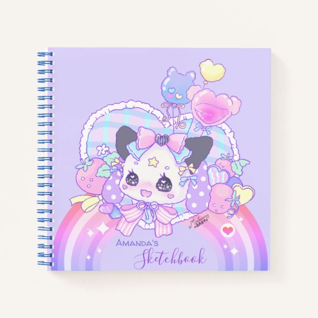 Personalize - kawaii cute kitty bunny, purple notebook (Front)
