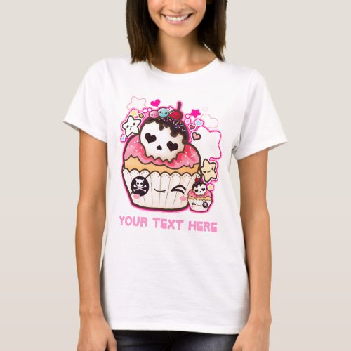 Personalize Kawaii skull cupcake T_Shirt