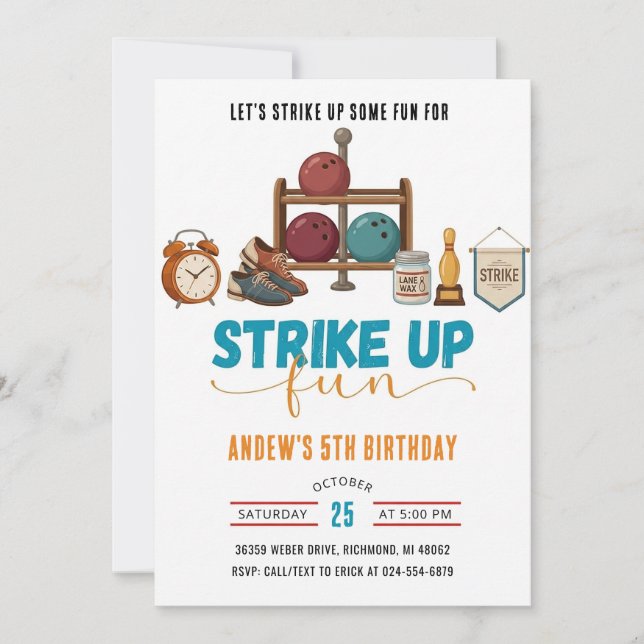 Personalize Kids bowling Birthday party  Invitation (Front)