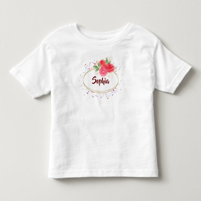 Personalize kids T-shirt, glitter rose name girl T Toddler T-shirt (Front)