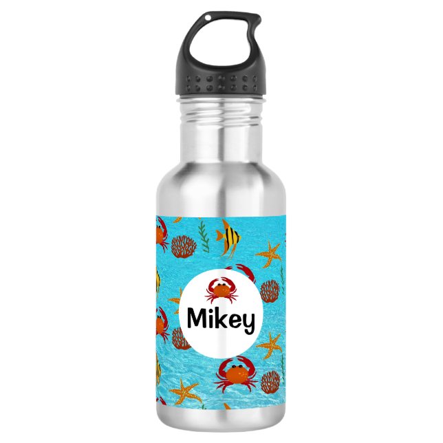 Personalize Kids Underwater with Fish  Stainless Steel Water Bottle (Front)
