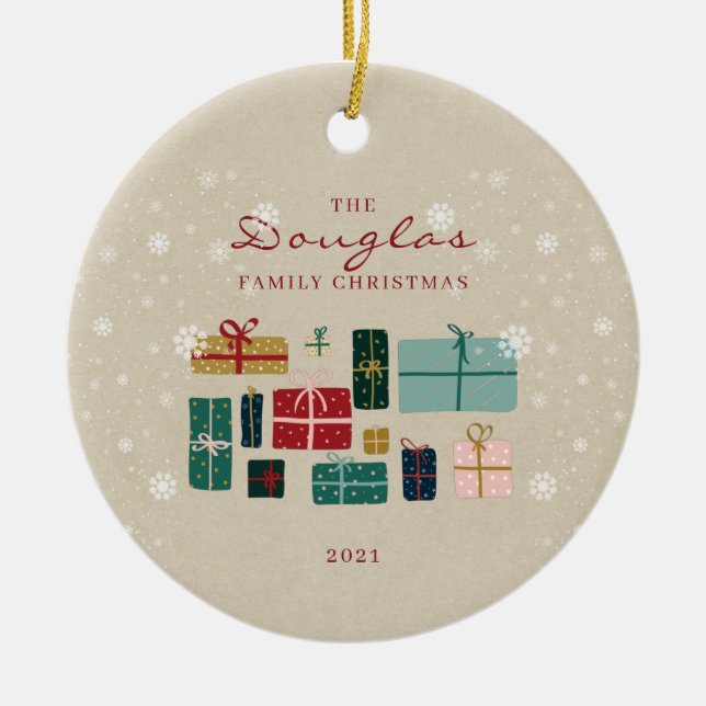 Personalize Kraft Family Christmas Gifts Ceramic Ornament (Front)
