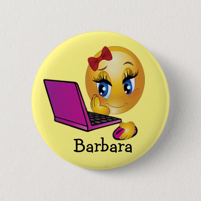 Personalize Laptop Emoji Girl  Button (Front)