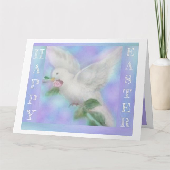 Personalize large "Dove with a Rose"  Easter Card (Front)