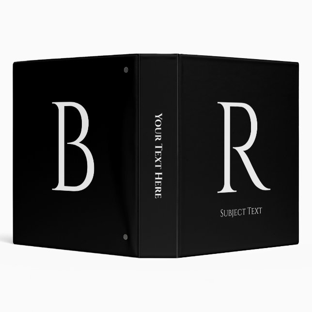 Personalize Large Initials & Subject Black & White 3 Ring Binder (Background)