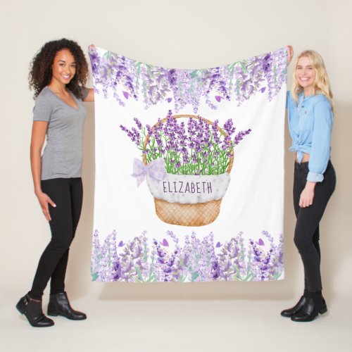 Personalize Lavender Floral Purple Green Basket Fleece Blanket