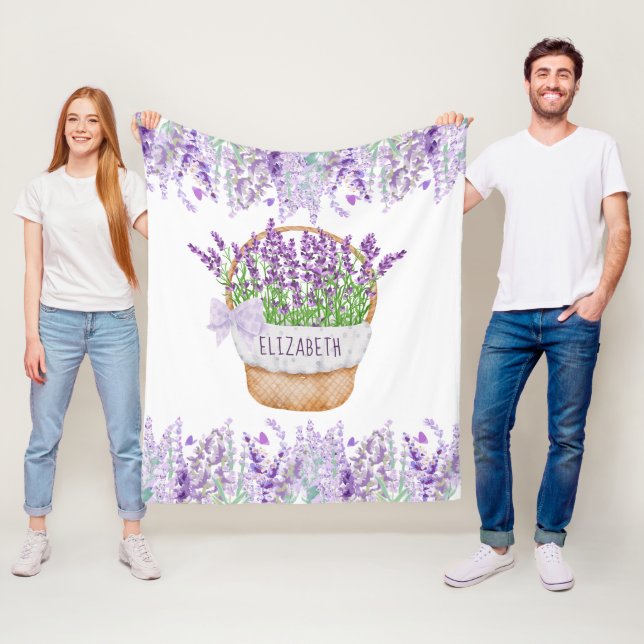 Personalize Lavender Floral Purple Green Basket Fleece Blanket (In Situ)
