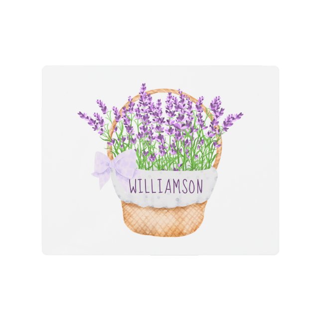 Personalize Lavender Floral Purple Green Basket  Metal Print (Front)