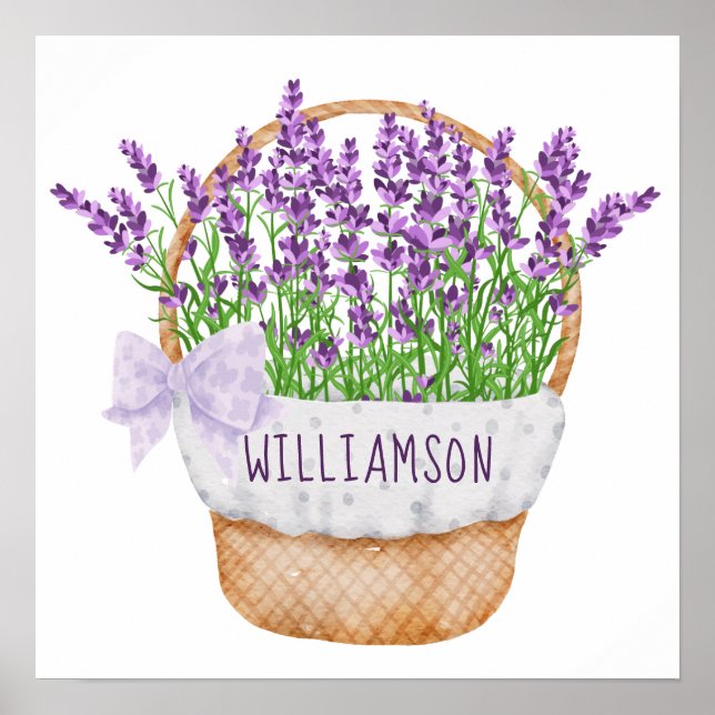 Personalize Lavender Floral Purple Green Basket Poster (Front)