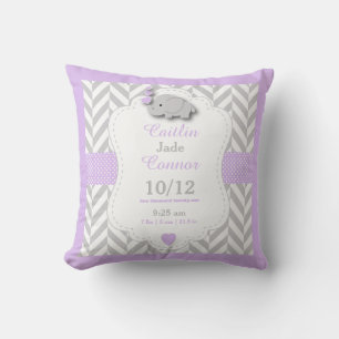 Personalize - Lavender, Gray and White Elephant Throw Pillow