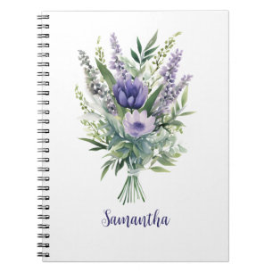Personalize Lavender Purple Flowers Eucalyptus Notebook