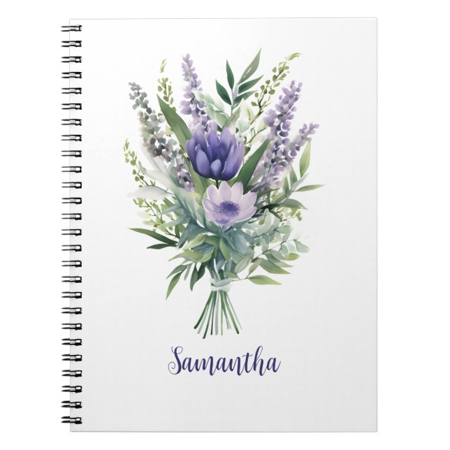 Personalize Lavender Purple Flowers Eucalyptus Notebook (Front)