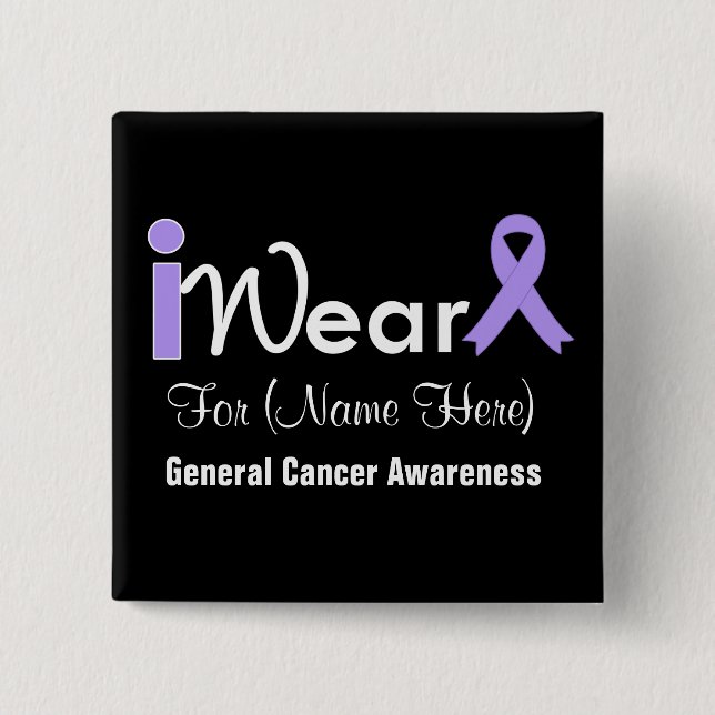 Personalize Lavender Ribbon General Cancer Button (Front)