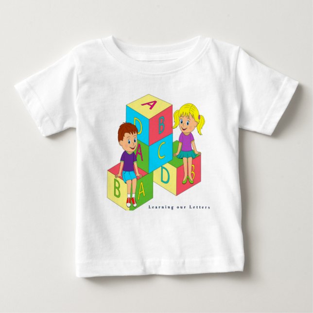 Personalize Learning our Letters Alphabet Block Baby T-Shirt (Front)