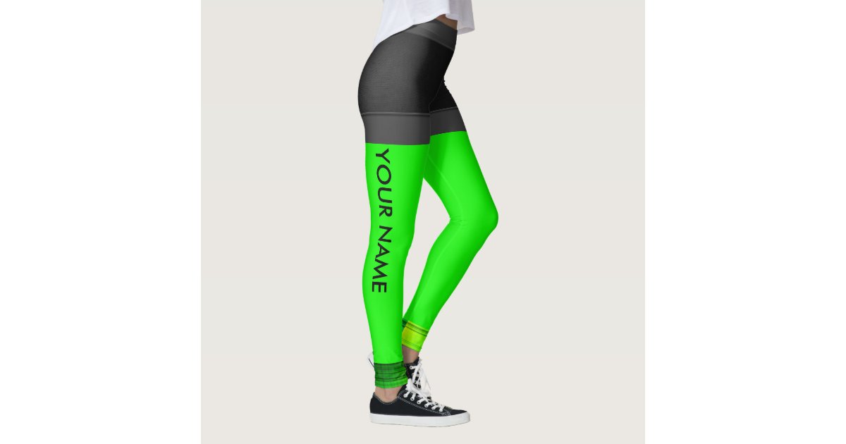 Personalize Leggings Neon Green Running Pants | Zazzle