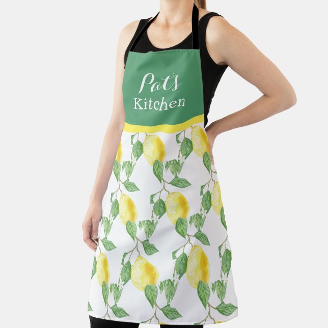 Personalize Lemon Citrus with Green Leaves Print Apron (Insitu)