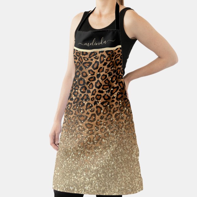 Personalize Leopard Glitter Animal Print Apron (Insitu)