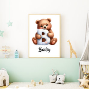 Personalize Letter B Monogram Name Nursery Kids Poster