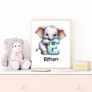 Personalize Letter E Monogram Name Nursery Kids  Poster