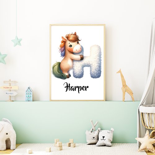 Personalize Letter H Monogram Name Nursery Kids Poster
