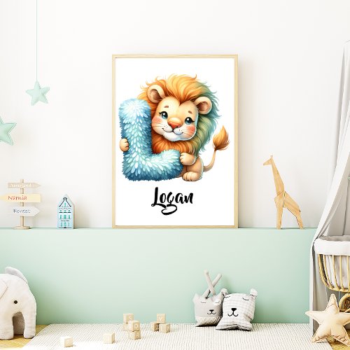 Personalize Letter L Monogram Name Nursery Kids Poster