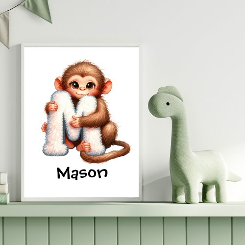 Personalize Letter M Monogram Name Nursery Kids  Poster