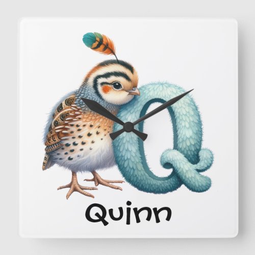 Personalize Letter Q Monogram Name Nursery Kids Square Wall Clock